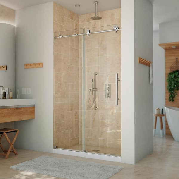 DreamLine Continuum 44-48 in. W x 76 in. H Clear Sliding Frameless Shower Door in Brushed Stainless Steel