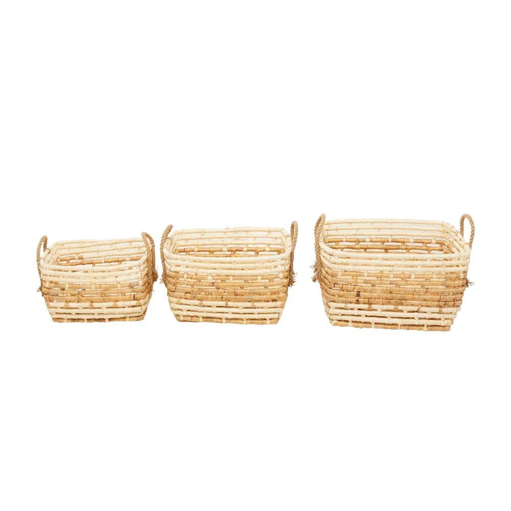 Natural Seagrass Rectangular Storage Baskets with Wooden Handles, Set of 3