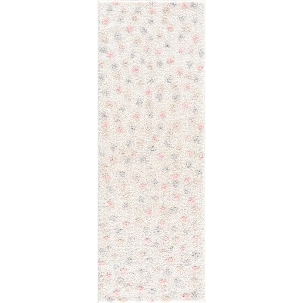 Light Blue and Pink Plush Shag Polyester Rectangular Area Rug