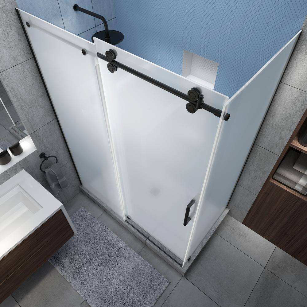 Langham XL Matte Black Frameless Sliding Shower Enclosure with Frosted Glass
