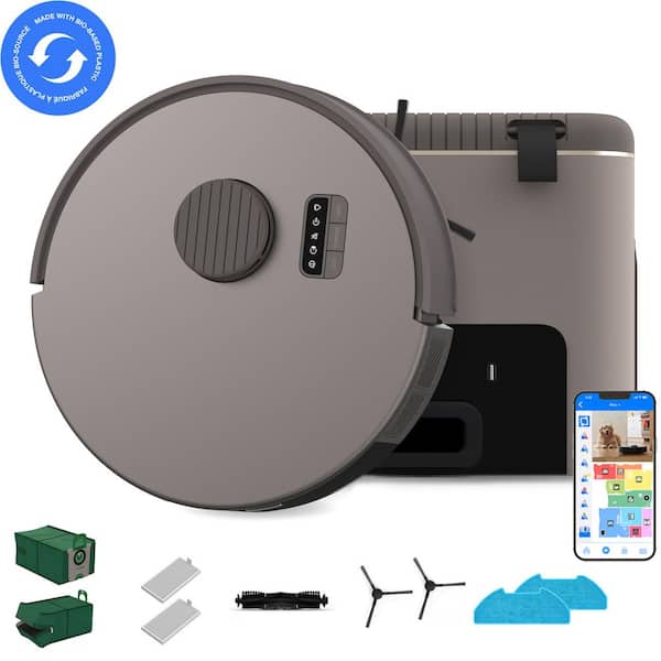 Bio Robot Vacuum & Mop with Smart Navigation in Riverstone Brown, Odor Filtering 100-Day Dock, made of Bio-Based Plastic