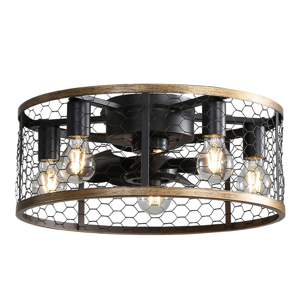20 in.Indoor Black Industrial Caged Flush Mount Ceiling Fan, With 7-ABS Bla