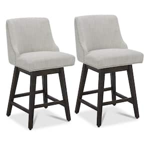 Martin 26 in. Ivory High Back Solid Wood Frame Swivel Counter Height Bar Stool with Fabric Seat(Set of 2)