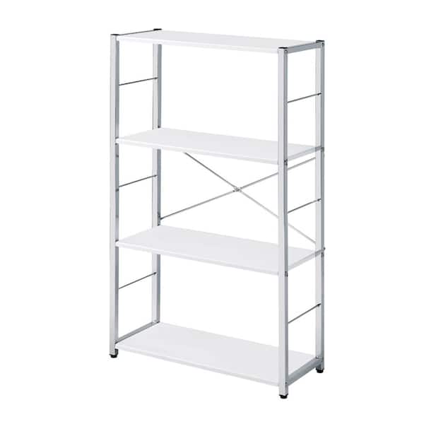 Acme Furniture Tennos 42 in. White and Chrome Finish 3 Shelf Standard Bookcase