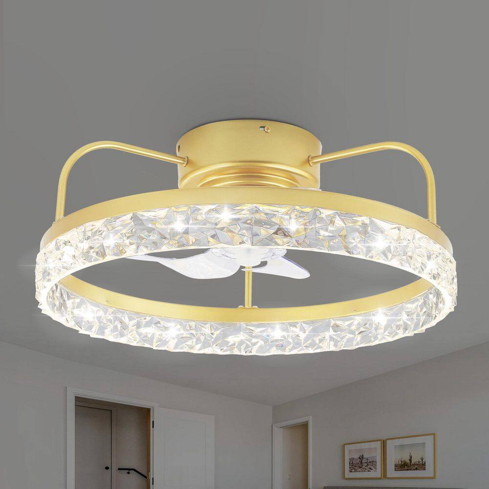 20in.LED Indoor French Gold Bladeless Smart App Remote Control Crystal Low Profile Ceiling Fan w/ Light,Flush Mount Fan price history on PriceWatchPro
