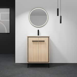 24 in. W x 18 in. D x 33.8 in. H Single Sink Bath Vanity in Oak with White Ceramic Top