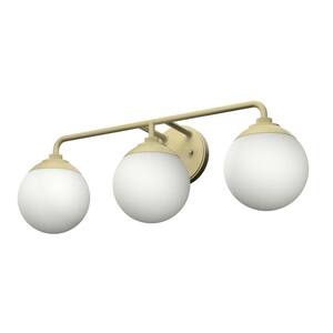 Hepburn 25 in. 3 Light Modern Gold Brass Vanity Light with Frosted Glass Bathroom Light