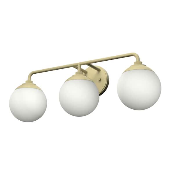 Hepburn 25 in. 3 Light Modern Gold Brass Vanity Light with Frosted Glass Bathroom Light