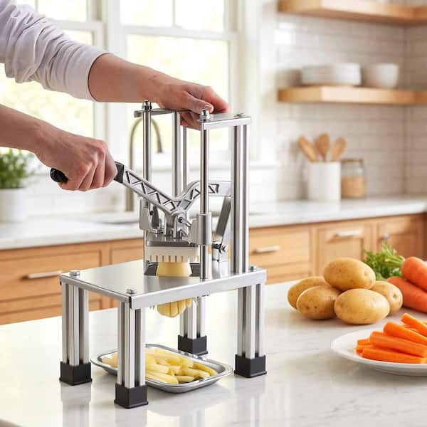 Commercial French Fry Cutter and Vegetable Chopper with 4 Interchangeable Blades, 1/4 in. and 3/8 in. Dicing Blades