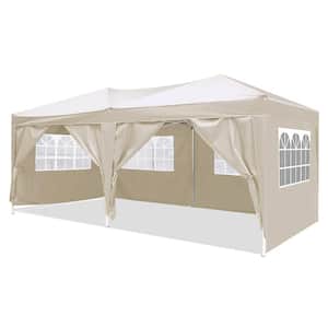 Anky 10 ft. x 20 ft. Beige EZ Pop Up Canopy Outdoor Portable Party Folding Tent with 6-Removable Sidewalls