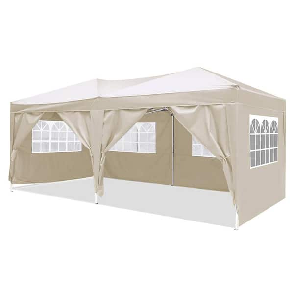 Anky 10 ft. x 20 ft. Beige EZ Pop Up Canopy Outdoor Portable Party Folding Tent with 6-Removable Sidewalls