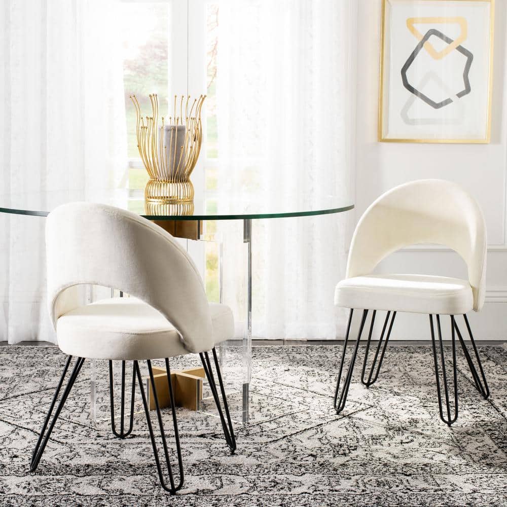 Creme Velvet & Matte Black Transitional Side Chair