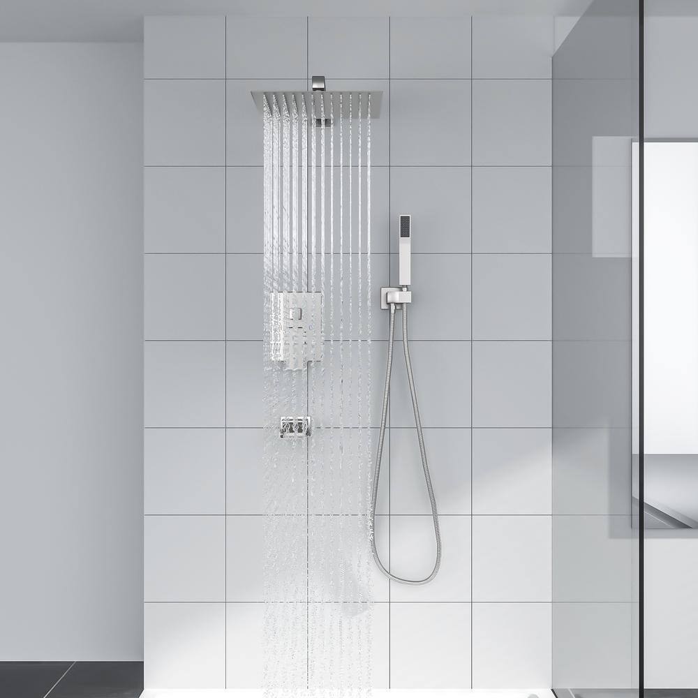 Brushed Nickel Square Rain Shower Head with Handheld System