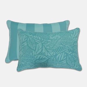 Stripe Turquoise Rectangular Outdoor Lumbar Throw Pillow 2-Pack