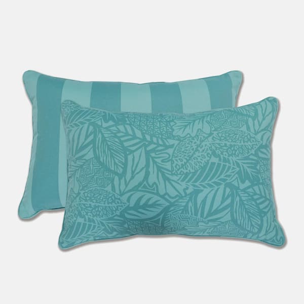 Pillow Perfect Stripe Turquoise Rectangular Outdoor Lumbar Throw Pillow 2-Pack