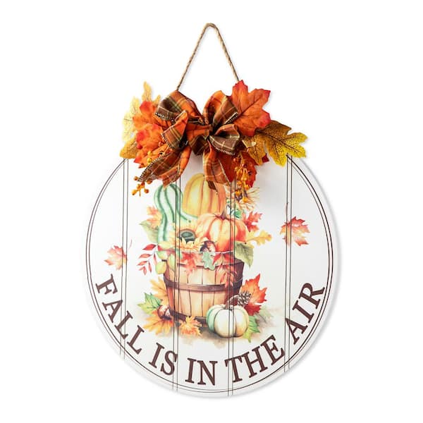 Glitzhome 15 in. D Fall Wooden Round Word Sign Door Hanger 2029800011 ...