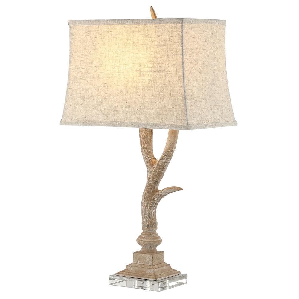 Beige Faux Antler Resin Table Lamp with Linen Shade