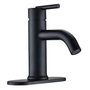 Linnaea Single-Handle Single-Hole Bathroom Faucet with Deck Plate Vanity Sink Faucet in Matte Black