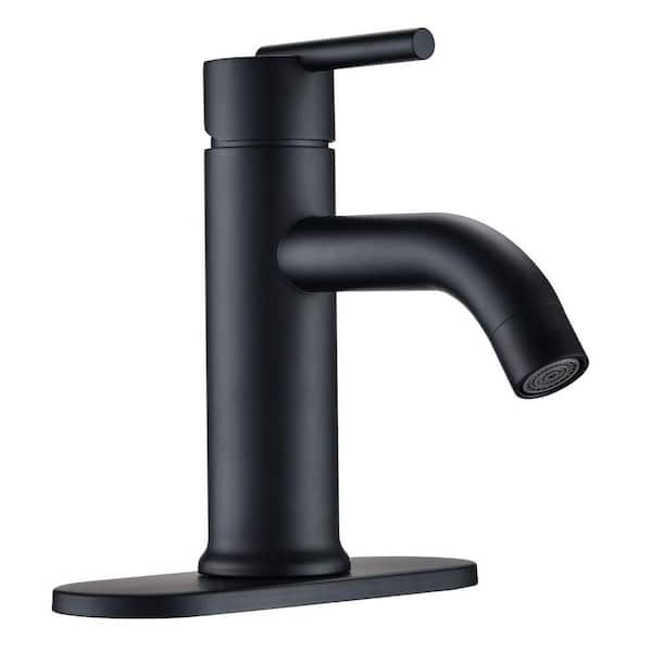 Miscool Linnaea Single-Handle Single-Hole Bathroom Faucet with Deck Plate Vanity Sink Faucet in Matte Black