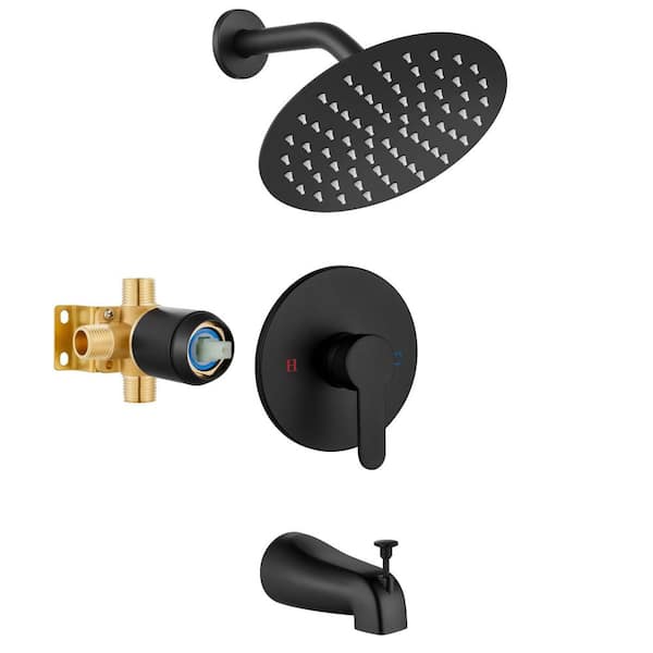 1-Handle Shower Faucet Set with Tub Spout Bathtub Faucet Kit with Valve Round 8 in. Shower Head Matte Black