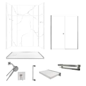 Titan Walk-in 60 in. L x 32 in. W x 96 in. H Alcove Shower Stall/Kit in White Caruso/Stainless with Faucet, Accessories