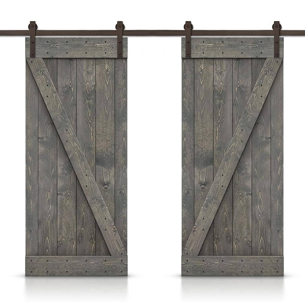 48 in. x 84 in. Z Bar Series Weather Gray Stained Solid Pine Wood Interior Double Sliding Barn Door with Hardware Kit price history on PriceWatchPro
