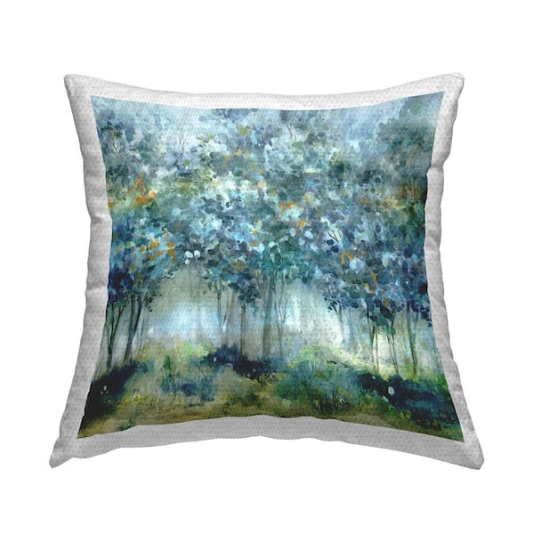 Blue Abstract Tree Grove Blue Square Outdoor Throw Pillow