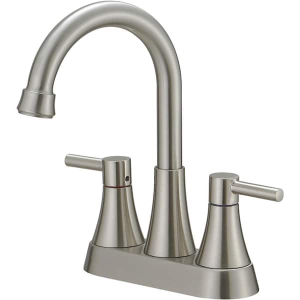 Easy Install 4 in. Centerset Double Handle Spot Resistant Bathroom Faucet with Drain Kit in Brushed Nickel