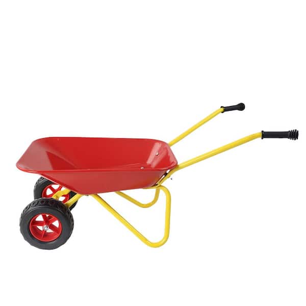 Unbranded 3 cu. ft. Metal Double-Wheel Powered Weelbarrow, Garden Trolley-Sturdy Frame for Outdoor Play, Gardening, Sand, Leaves