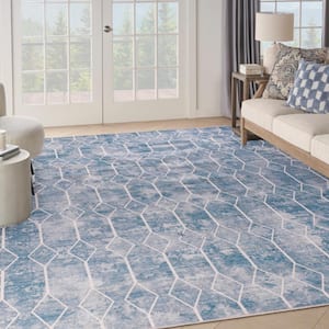 Blue Grey 9 ft. x 12 ft. Geometric Contemporary Machine Washable Series 1 Area Rug