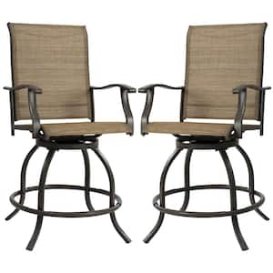 Isabella High Swivel Metal Frame Outdoor Bar Stools with Beige Color