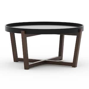 Aster 33 in. Black/Brown Medium Round Wood Coffee Table