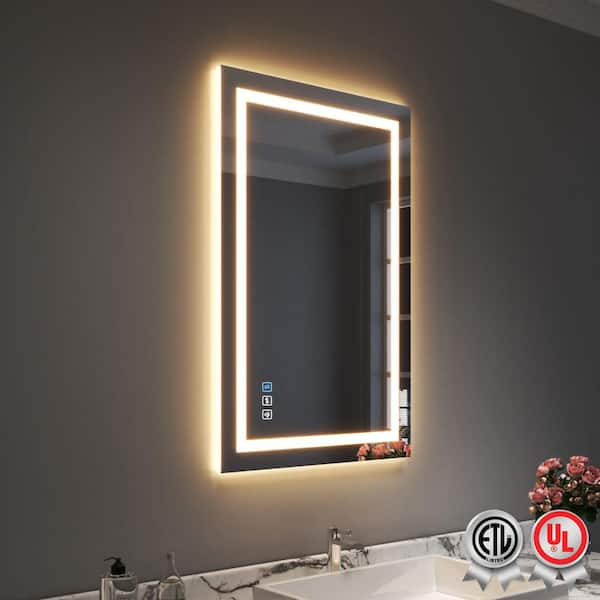 Backlit and Front Light 24 in. W x 36 in. H Rectangular Frameless Wall Bathroom Vanity Mirror