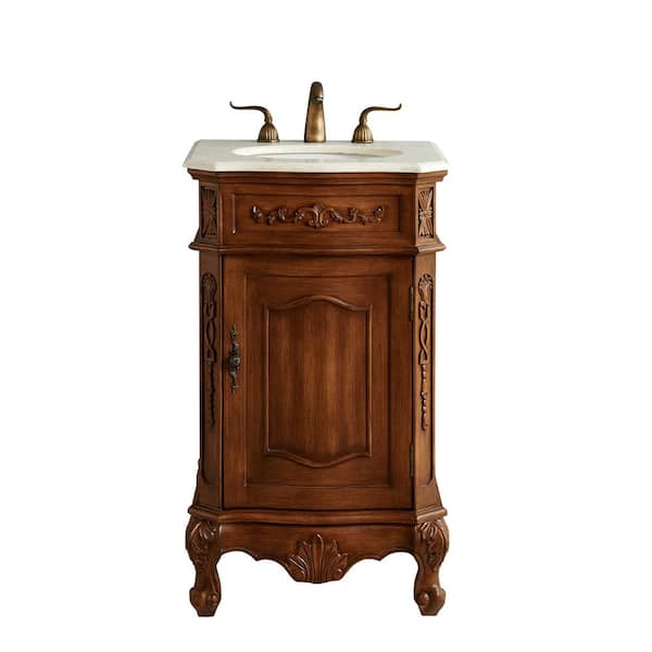 Unbranded Timeless Home Danny 21 in. W x 19 in. D Single Bathroom Vanity in Teak with Cream Marble and White Basin