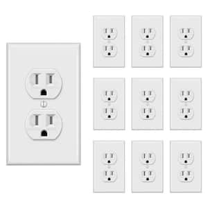 15 Amp/125-Volt, Tamper-Resistant Duplex Receptacle Outlet with Wall Plate, Self-Grounding, 2-Pole in White (10-Pack)