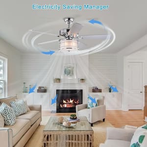 52 in. Indoor Chrome Ceiling Fan with Drum Lampshade, 2-Color-Option Blades and Remote Included