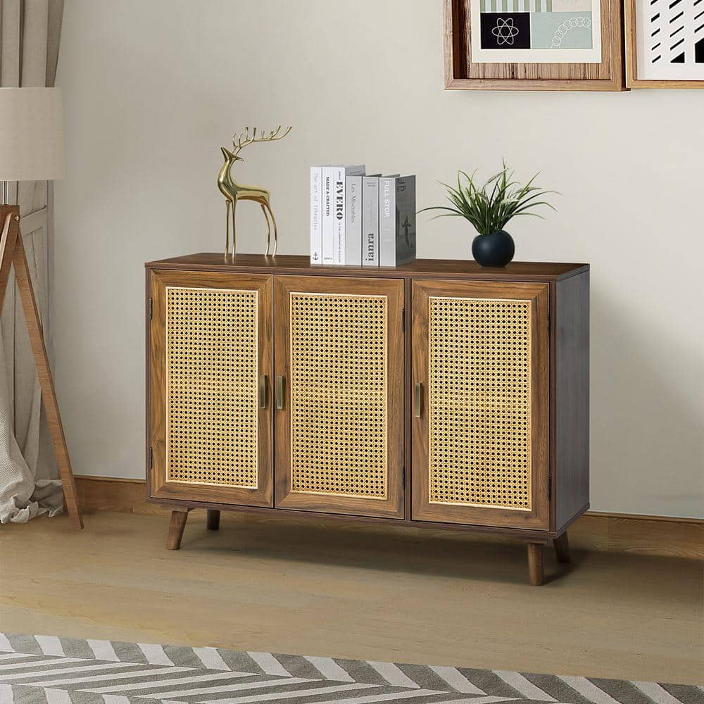 JAYDEN CREATION Ezio 3-Door Espresso Rattan Accent Cabinet with ...