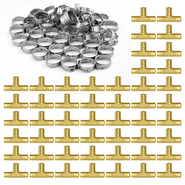 Pipe Fittings, 1/2 in. 50 PCS Brass Pipe Fittings, Clamp-style Tee Pipe Connector Brass Air Fittings