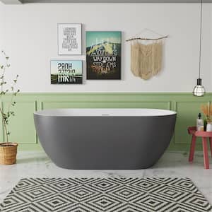 65 in. x 28.34 in. Acrylic Flatbottom Clean Easily Freestanding Soaking Bathtub with Center Drain in Matte Gray