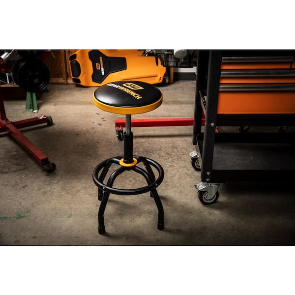 Work Shop Stool Bench Hydraulic Chair Bar Garage Adjustable Height+Back+Footrest