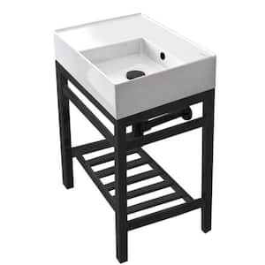 Theorem 2 Ceramic White Console Sink and Leg Combo in Matte Black