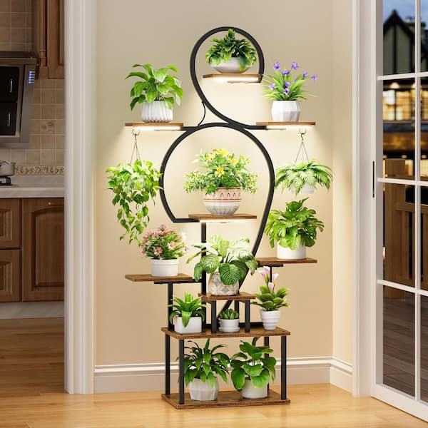 9-Tier Outdoor & Indoor Walnut Metal Plant Stand w/ Grow Light, for Multiple  Plants, for Balcony (31.9 in. W x 63 in. H) L-1995652 - The Home Depot