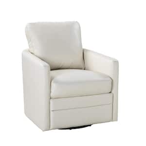 Denver Mid-Century Modern Ivory LuxeComfort Upholstered Swivel Curved Barrel Chair with a Metal Base