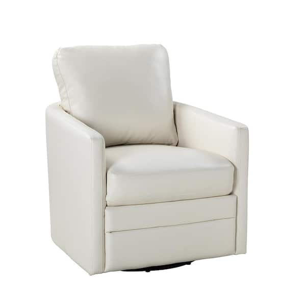 JAYDEN CREATION Denver Mid-Century Modern Ivory LuxeComfort Upholstered Swivel Curved Barrel Chair with a Metal Base