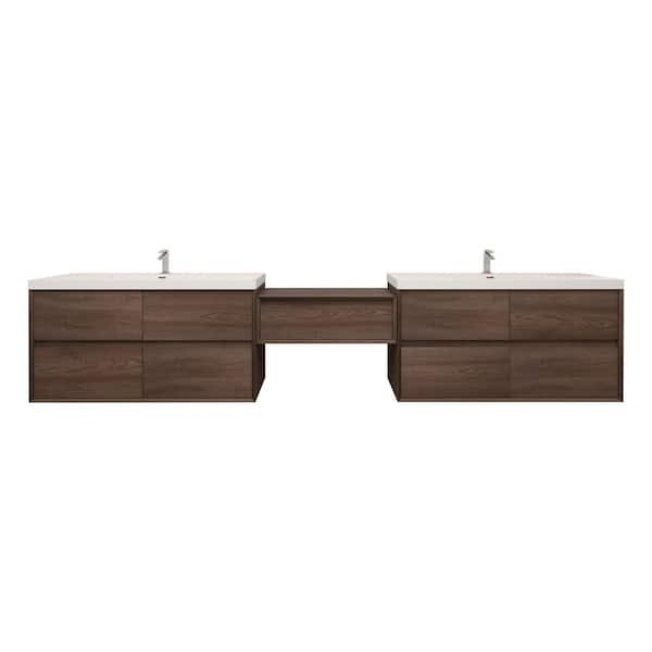 Kingdee 123 in. W x 20 in. D x 26 in. H Double Sink Middle Table Counter Bath Vanity in Red Oak with White Acrylic Top