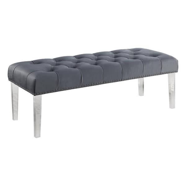 Best Master Furniture Belinda Grey Velour Accent Bench 48 in. D x 18 in. H