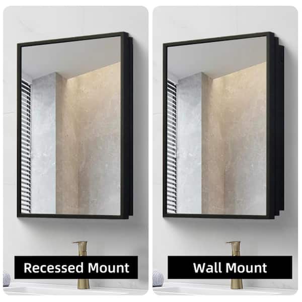 16 in. W x 24 in. H Rectangular Metal Bathroom Medicine Cabinet with Mirror and Storage