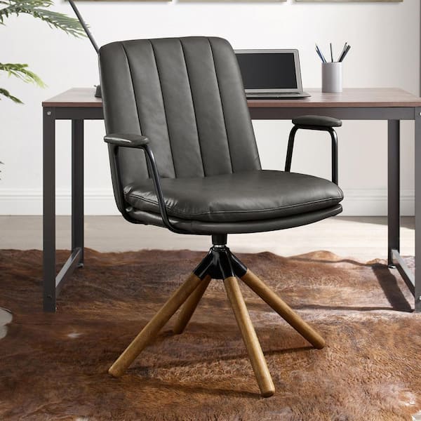 Art Leon Elly Gray Faux Leather Swivel Task Chair with Armrest