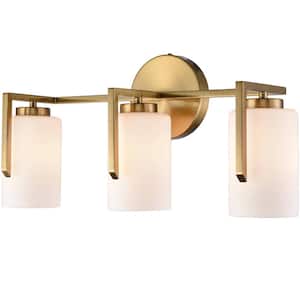 5.33 in. 3-Light Gold Vanity Light with Frosted Glass Shade