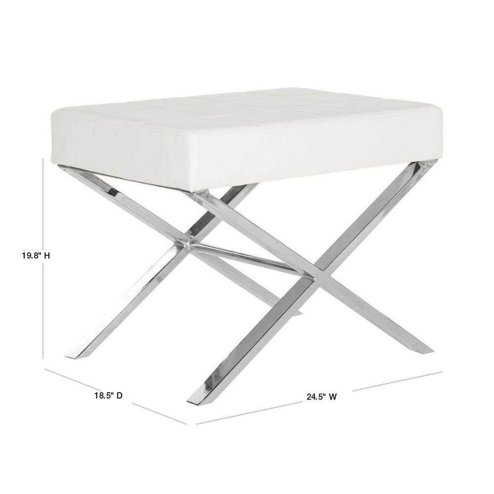 Sienna White Faux Leather Ottoman with Chrome X-Legs